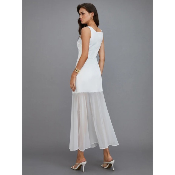 Commense White Maxi Dress Sheer Overlay Sleeveless Party Cocktail Dress‎ Size M - Picture 3 of 13